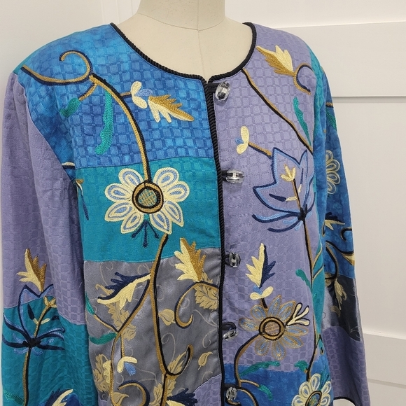 Vintage Draper's & Damon's Women's Artsy Patchwork Embroidered Jacket Size XL - Picture 3 of 16